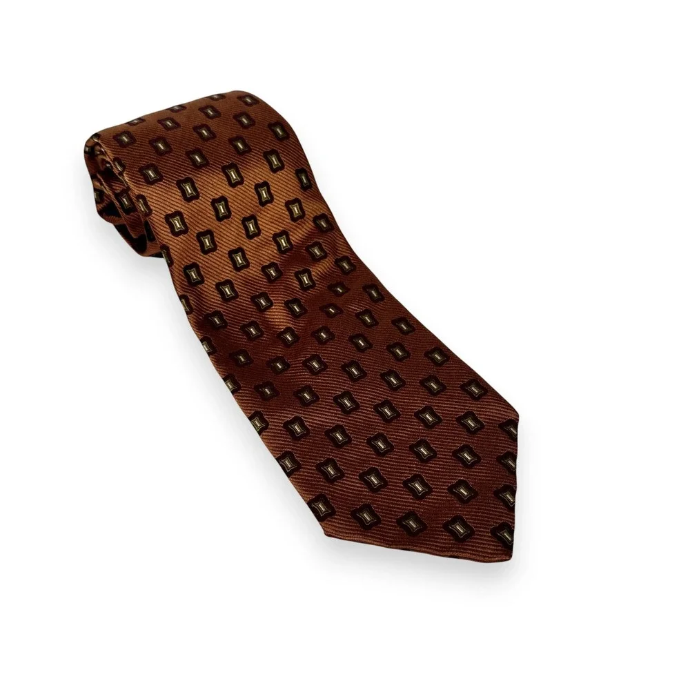 Barneys New York Mens‎ Silk Geometric Tie 59 x 3.75 Gold Purple Italy Vintage
